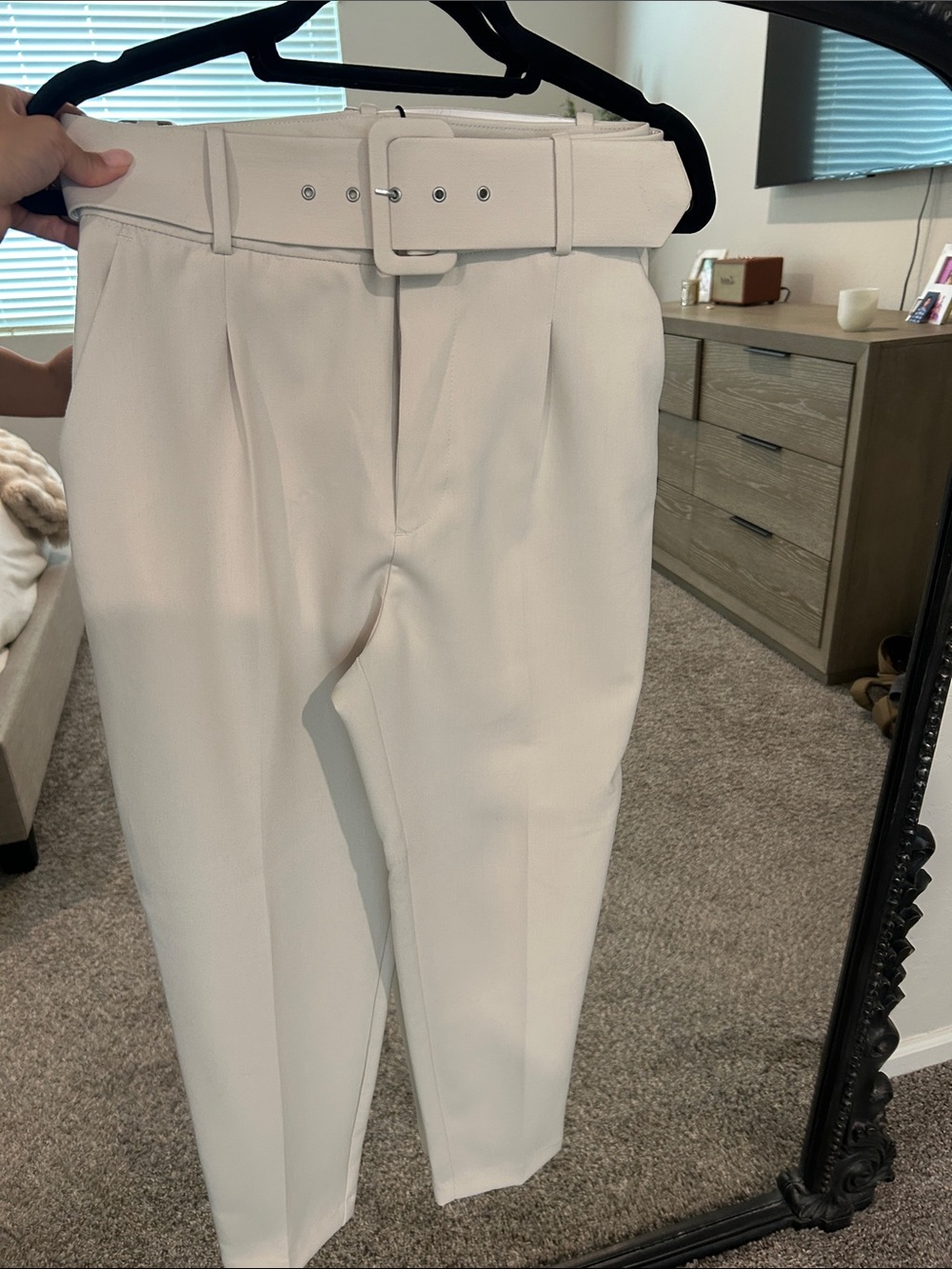 Zara Cream High-Waist Tailored Trousers with Self Belt
